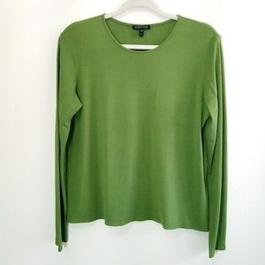 Eileen Fisher Green 100% Silk Longsleeves Top
